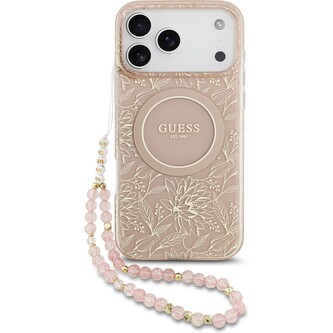 Guess IML Flowers Allover Strap MagSafe kryt iPhone 17 Pro Max růžový Guess IML Flowers Allover Strap MagSafe kryt iPhone 17 Pro Max růžový