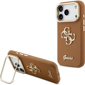 Guess PU Grained 4G Logo Stand Camera Frame kryt iPhone 17 Pro hnědý Guess PU Grained 4G Logo Stand Camera Frame kryt iPhone 17 Pro hnědý