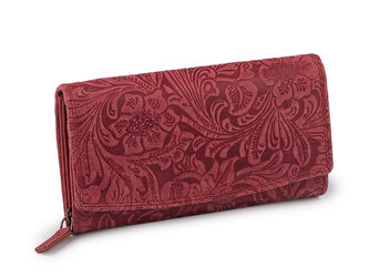 Dámská peněženka kožená s květy - 1 ks - 34 červená