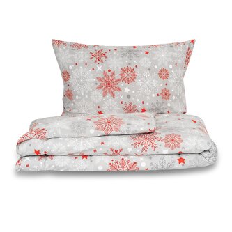 Vánoční povlečení 140x200, 70x90cm VLOČKY červenošedé