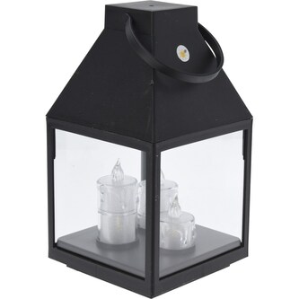 HOMESTYLING Lucerna černá s 3 LED svíčkami 25 cm KO-ANX000860