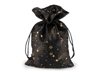 Vánoční dárkový pytlík hvězdy 20x30 cm - 10 ks - 4 černá