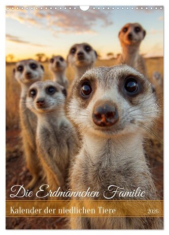 Die Erdmännchen Familie - Kalender der niedlichen Tiere (Wandkalender 2026 DIN A3 hoch), CALVENDO Monatskalender