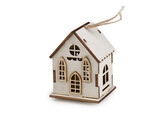 Dřevěný domeček svítící k zavěšení - 1 ks - 1 přírodní sv.