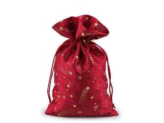 Vánoční dárkový pytlík hvězdy 15x24 cm - 10 ks - 2 červená tmavá