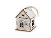 Dřevěný domeček svítící k zavěšení - 1 ks - 4 přírodní sv. stříbrná