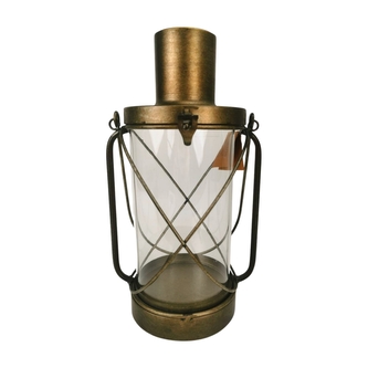 Černozlatá kovová lucerna na svíčku 33 x 18 cm