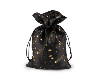 Vánoční dárkový pytlík hvězdy 15x24 cm - 10 ks - 4 černá