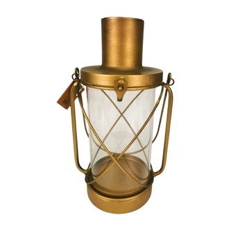 Zlatá kovová lucerna na svíčku 33 x 18 cm