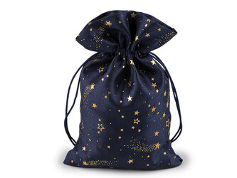 Vánoční dárkový pytlík hvězdy 20x30 cm - 10 ks - 3 modrá tmavá
