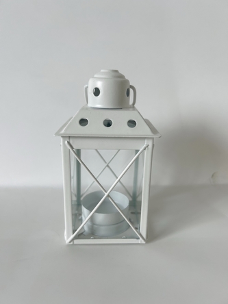 Bílá kovová lucerna 12 x 7 cm