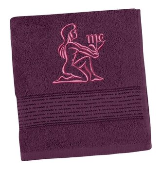 Froté osuška proužek s výšivkou znamení zvěrokruhu - Vínová - 70x140 cm