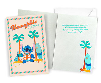 Karnet Urodziny Stich, hawajskie życzenia (11x17cm) DHS-033