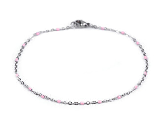 Náramek z chirurgické oceli s korálky - 1 ks - 2 pudrová