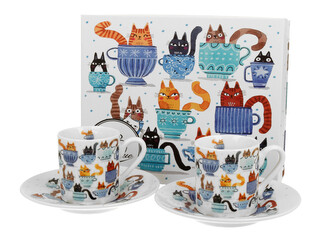 2 filiżanki espresso elegant ze spodkami Koci Świat KOTY W FILIŻANKACH