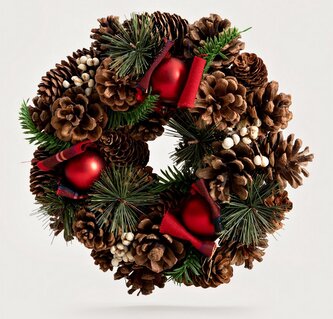 Vánoční věnec | HUGO | malý s šiškami a ozdobami | 25 cm | 757914