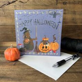 Karnet Halloween kwadrat Króliki i dynie Karnet Halloween kwadrat Króliki i dynie