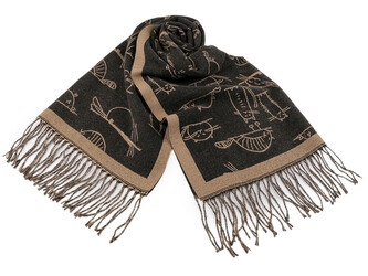 Zimní šála / pléd s třásněmi, kočky 65x180 cm - 1 ks - 18 černá béžová