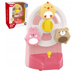 Hudební kolotoč/music box se zvířátky, růžový; bílá