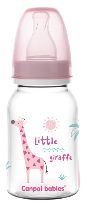 Canpol babies Lahvička s potiskem 125 ml , Žirafka - růžová; růžová; plast