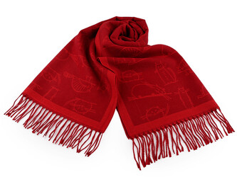 Zimní šála / pléd s třásněmi, kočky 65x180 cm - 1 ks - 14 červená