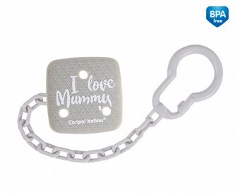 Canpol babies Řetízek na dudlík I Love Mummy - šedý; šedá