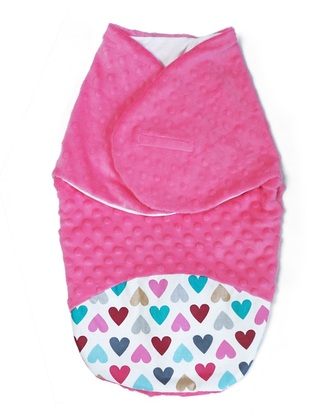 Baby Nellys Zavinovačka, spacáček s minky, 0-6m - Srdíčka, minky růžová; 56-68 (0-6 m); bílá, růžová; Bavlna, minky