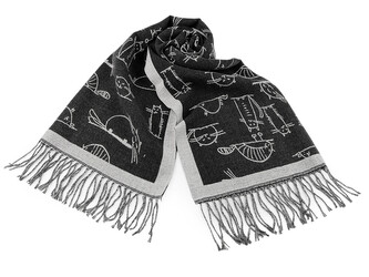 Zimní šála / pléd s třásněmi, kočky 65x180 cm - 1 ks - 19 černá šedá světlá