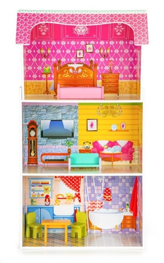 Dřevěný domeček pro panenky ECO TOYS - Slunečná rezidence; dřevo Dřevěný domeček pro panenky ECO TOYS - Slunečná rezidence; dřevo