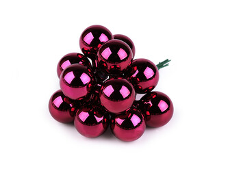 Vánoční skleněná baňka na drátku Ø2 cm - mat a lesk - 12 ks - 15 pink lesk