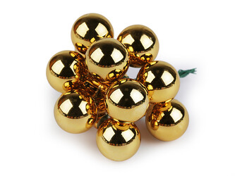 Vánoční skleněná baňka na drátku Ø2,5 cm - mat a lesk - 12 ks - 5 zlatá lesk