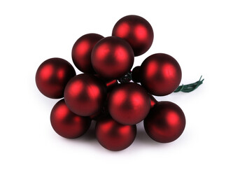 Vánoční skleněná baňka na drátku Ø2,5 cm - mat a lesk - 12 ks - 14 červená tmavá mat