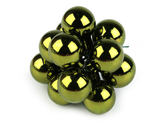 Vánoční skleněná baňka na drátku Ø2,5 cm - mat a lesk - 12 ks - 17 zelená lesk