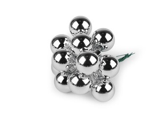 Vánoční skleněná baňka na drátku Ø2 cm - mat a lesk - 12 ks - 3 stříbrná lesk