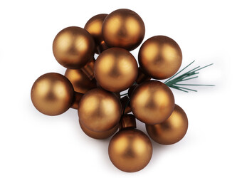 Vánoční skleněná baňka na drátku Ø2,5 cm - mat a lesk - 12 ks - 8 zlatá tmavá mat