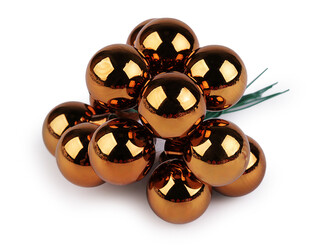 Vánoční skleněná baňka na drátku Ø2,5 cm - mat a lesk - 12 ks - 7 zlatá tmavá lesk