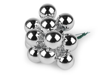 Vánoční skleněná baňka na drátku Ø2,5 cm - mat a lesk - 12 ks - 3 stříbrná lesk