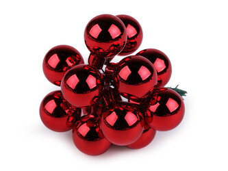 Vánoční skleněná baňka na drátku Ø2,5 cm - mat a lesk - 12 ks - 9 červená lesk