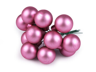 Vánoční skleněná baňka na drátku Ø2,5 cm - mat a lesk - 12 ks - 12 pudrová mat