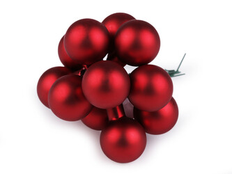 Vánoční skleněná baňka na drátku Ø2,5 cm - mat a lesk - 12 ks - 10 červená mat