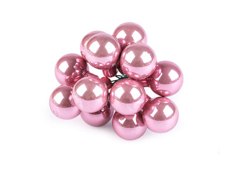 Vánoční skleněná baňka na drátku Ø2 cm - mat a lesk - 12 ks - 11 pudrová lesk