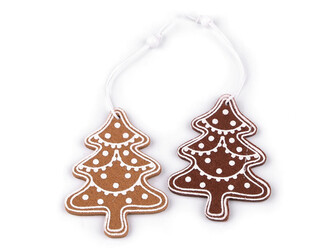 Vánoční perníčky k zavěšení filc - 4 ks - 2 hnědá přírodní stromeček