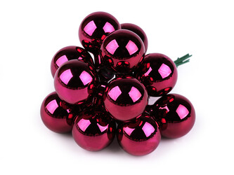 Vánoční skleněná baňka na drátku Ø2,5 cm - mat a lesk - 12 ks - 15 pink lesk