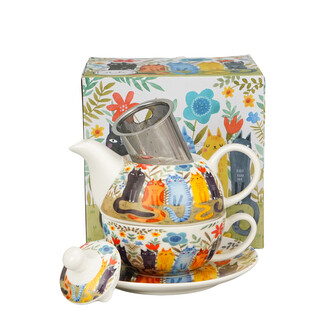 Filiżanka z dzbankiem z zaparzaczem ze stali nierdzewnej Koci Świat KOTY OGRODOWE