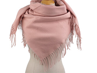 Velký teplý šátek / pléd s třásněmi, jenobarevný, káro 100x105 cm - 1 ks - 13 pudrová jednobarevná