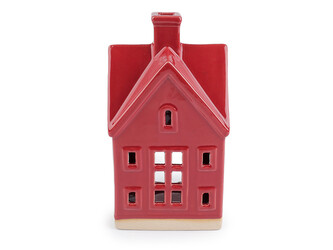 Keramická chaloupka / domeček na svíčku - 1 ks - 2 červená tmavá