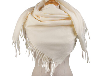 Velký teplý šátek / pléd s třásněmi, jenobarevný, káro 100x105 cm - 1 ks - 16 krémová světlá