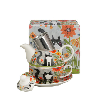 Filiżanka z dzbankiem z zaparzaczem ze stali nierdzewnej Koci Świat ŁĄKA