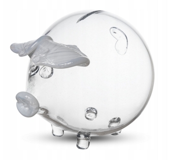 DuraHome Pokladnička prasátko, bílé uši, sklo 16cm