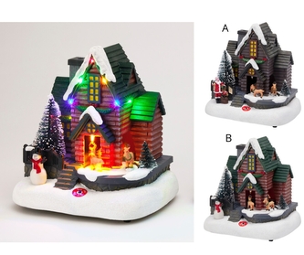 LED vánoční pohyblivá scéna s kouřem/párou B - (sněhulák, dům, zvířata)